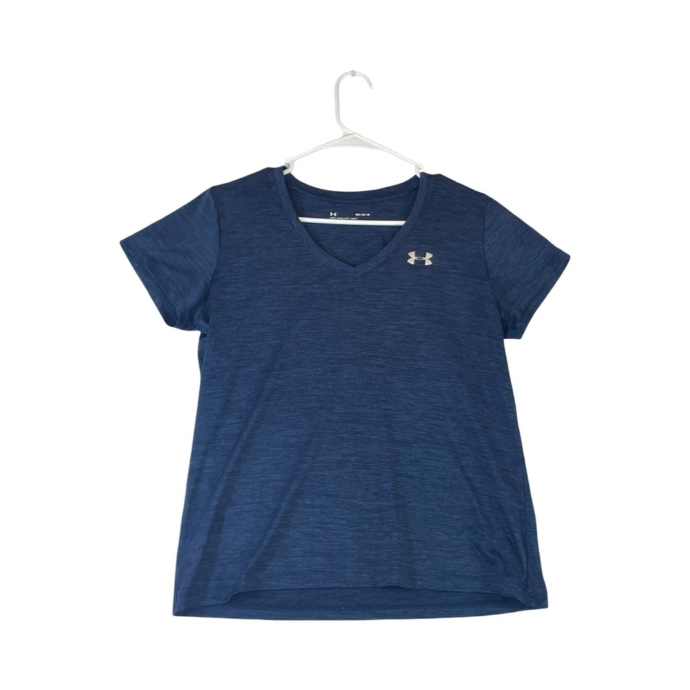 Under Armour Heatgear T-Shirt Womens Medium Blue Space Dye V-Neck Short Sleeve